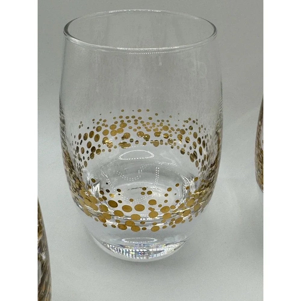 Baileys Irish Cream Gold Dot Confetti Etched Rocks Low Ball‎ Glasses Barware (4)